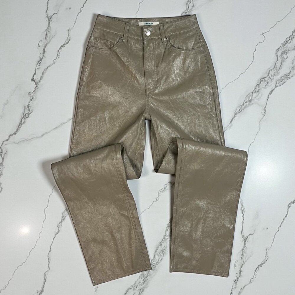 Pacsun 90's Boyfriend Faux Leather Jeans Size 24 Tan Taupe Patent Vinyl Highrise